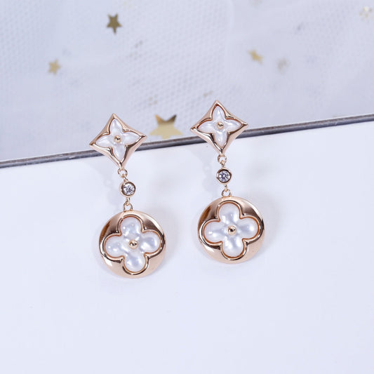 [Love's Uplift]STAR AND SUN PINK GOLD MOP DROP EARRINGS