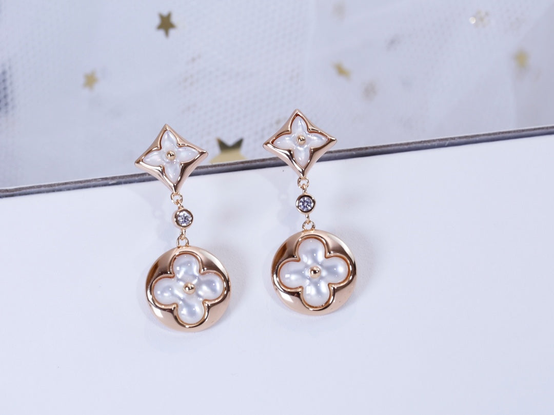 [Love's Uplift]STAR AND SUN PINK GOLD MOP DROP EARRINGS