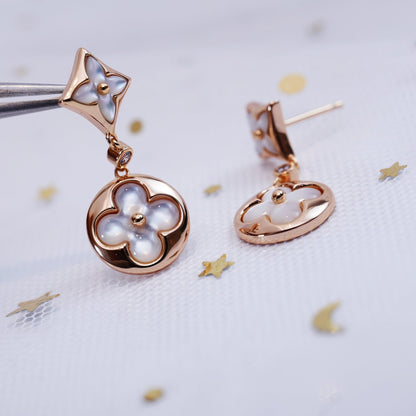 [Love's Uplift]STAR AND SUN PINK GOLD MOP DROP EARRINGS