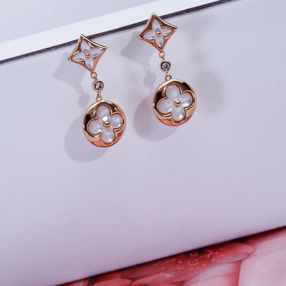 [Love's Uplift]STAR AND SUN PINK GOLD MOP DROP EARRINGS