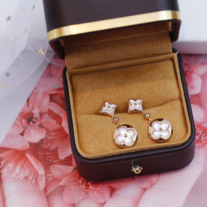 [Love's Uplift]STAR AND SUN PINK GOLD MOP DROP EARRINGS