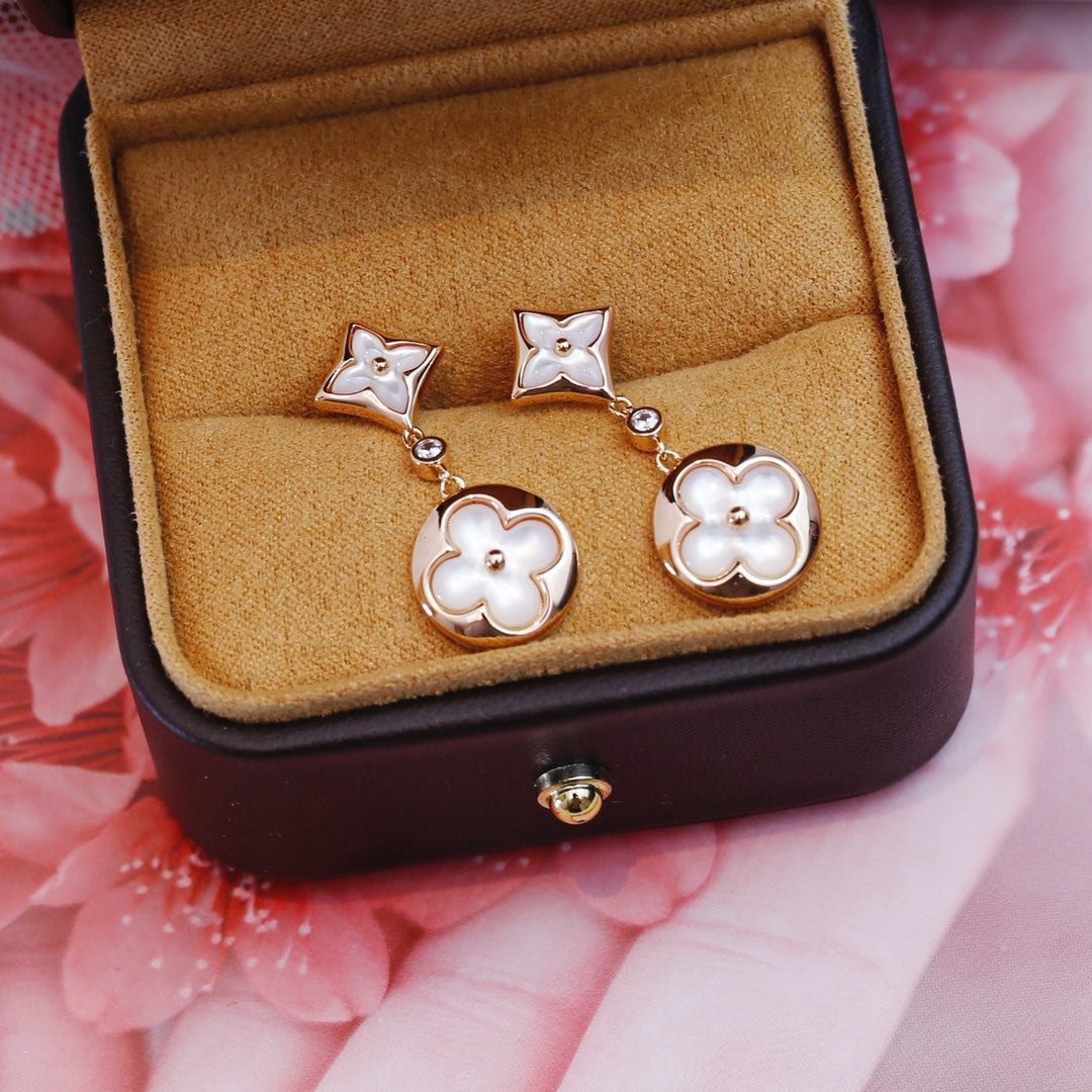 [Love's Uplift]STAR AND SUN PINK GOLD MOP DROP EARRINGS