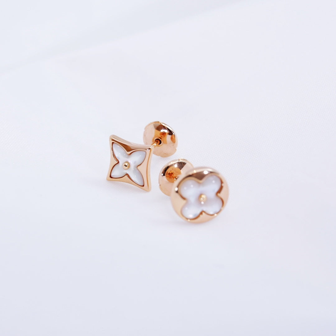 [Love's Uplift]STAR AND SUN PINK GOLD MOP STUD EARRINGS