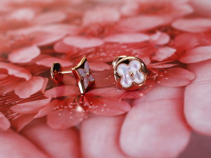 [Love's Uplift]STAR AND SUN PINK GOLD MOP STUD EARRINGS