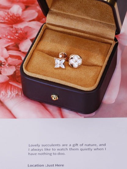 [Love's Uplift]STAR AND SUN PINK GOLD MOP STUD EARRINGS