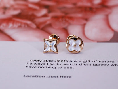 [Love's Uplift]STAR AND SUN PINK GOLD MOP STUD EARRINGS