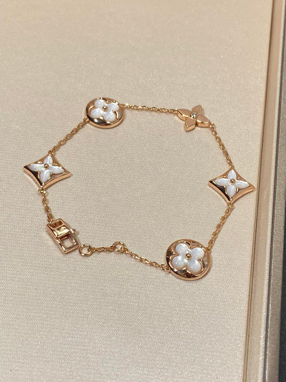[Love's Uplift]STAR AND SUN 5 MOTIF MOP PINK GOLD BRACELET