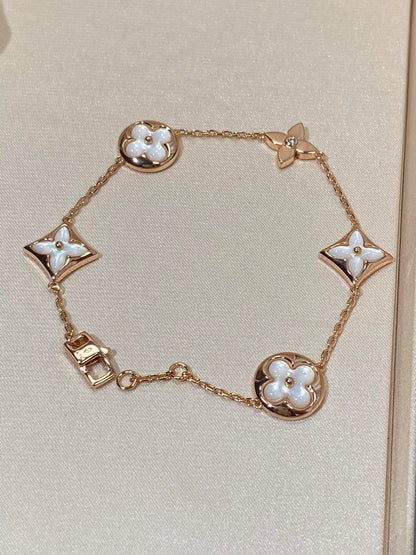 [Love's Uplift]STAR AND SUN 5 MOTIF MOP PINK GOLD BRACELET