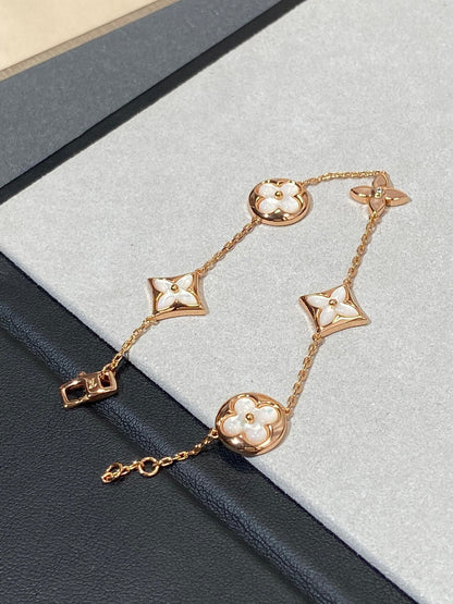 [Love's Uplift]STAR AND SUN 5 MOTIF MOP PINK GOLD BRACELET
