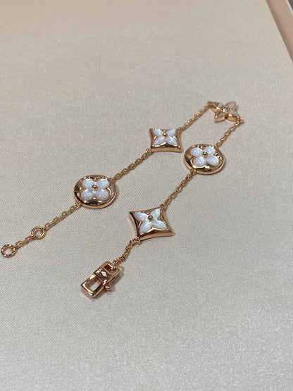 [Love's Uplift]STAR AND SUN 5 MOTIF MOP PINK GOLD BRACELET