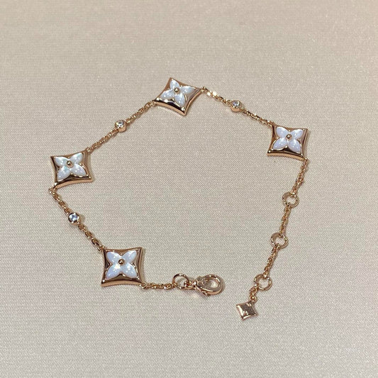 [Love's Uplift]STAR 4 MOTIF MOP DIAMOND PINK GOLD BRACELET