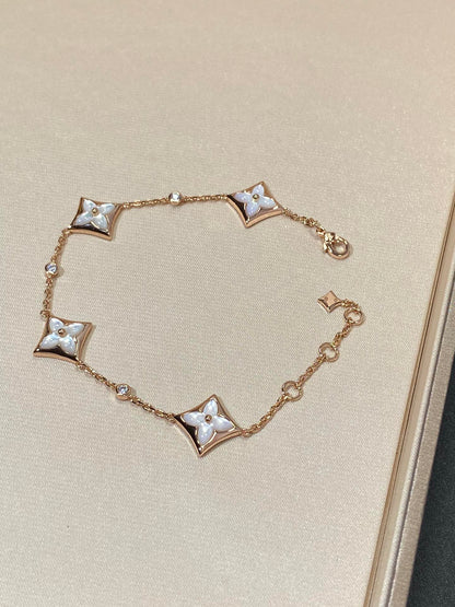 [Love's Uplift]STAR 4 MOTIF MOP DIAMOND PINK GOLD BRACELET