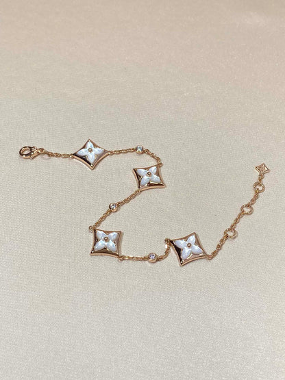 [Love's Uplift]STAR 4 MOTIF MOP DIAMOND PINK GOLD BRACELET