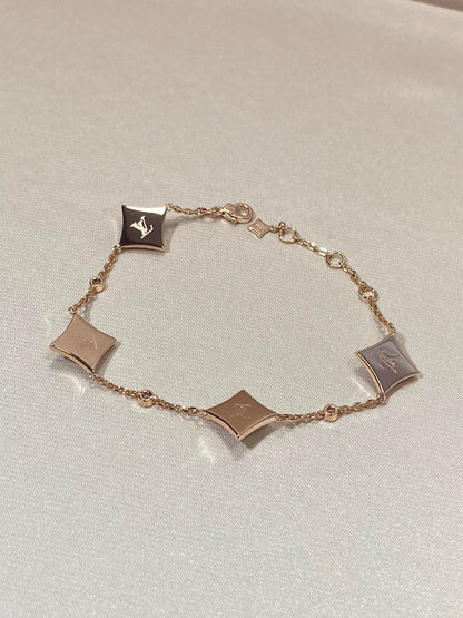 [Love's Uplift]STAR 4 MOTIF MOP DIAMOND PINK GOLD BRACELET