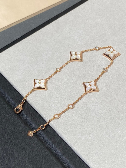 [Love's Uplift]STAR 4 MOTIF MOP DIAMOND PINK GOLD BRACELET