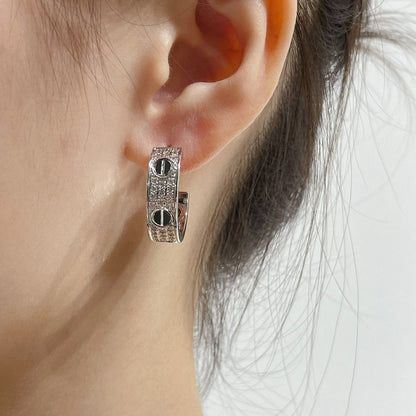 [Love's Uplift]LOVE CERAMIC DIAMOND PAVED SILVER EARRINGS