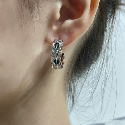 [Love's Uplift]LOVE CERAMIC DIAMOND PAVED SILVER EARRINGS