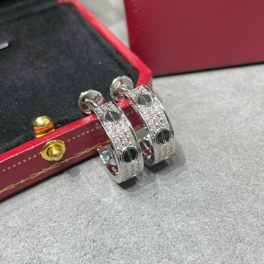 [Love's Uplift]LOVE CERAMIC DIAMOND PAVED SILVER EARRINGS