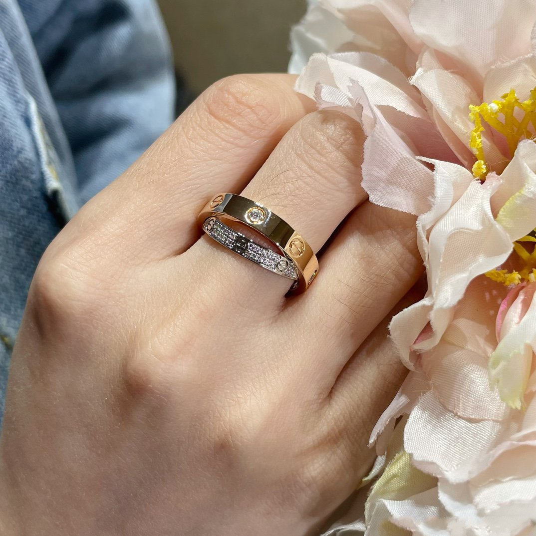 [Love's Uplift]LOVE PINK GOLD SILVER DIAMOND DOUBLE RING