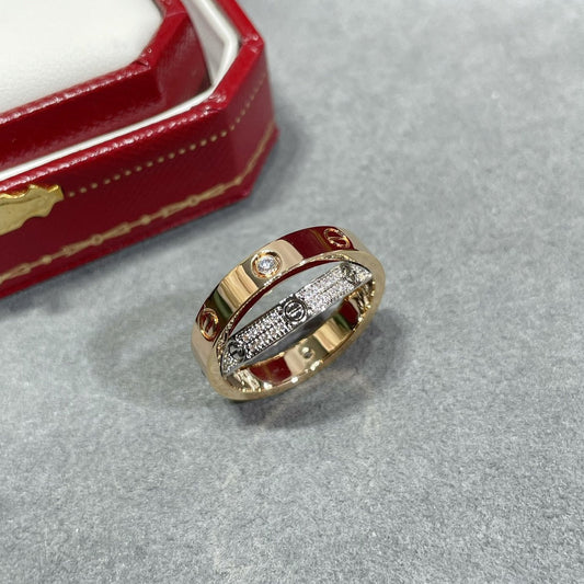 [Love's Uplift]LOVE PINK GOLD SILVER DIAMOND DOUBLE RING
