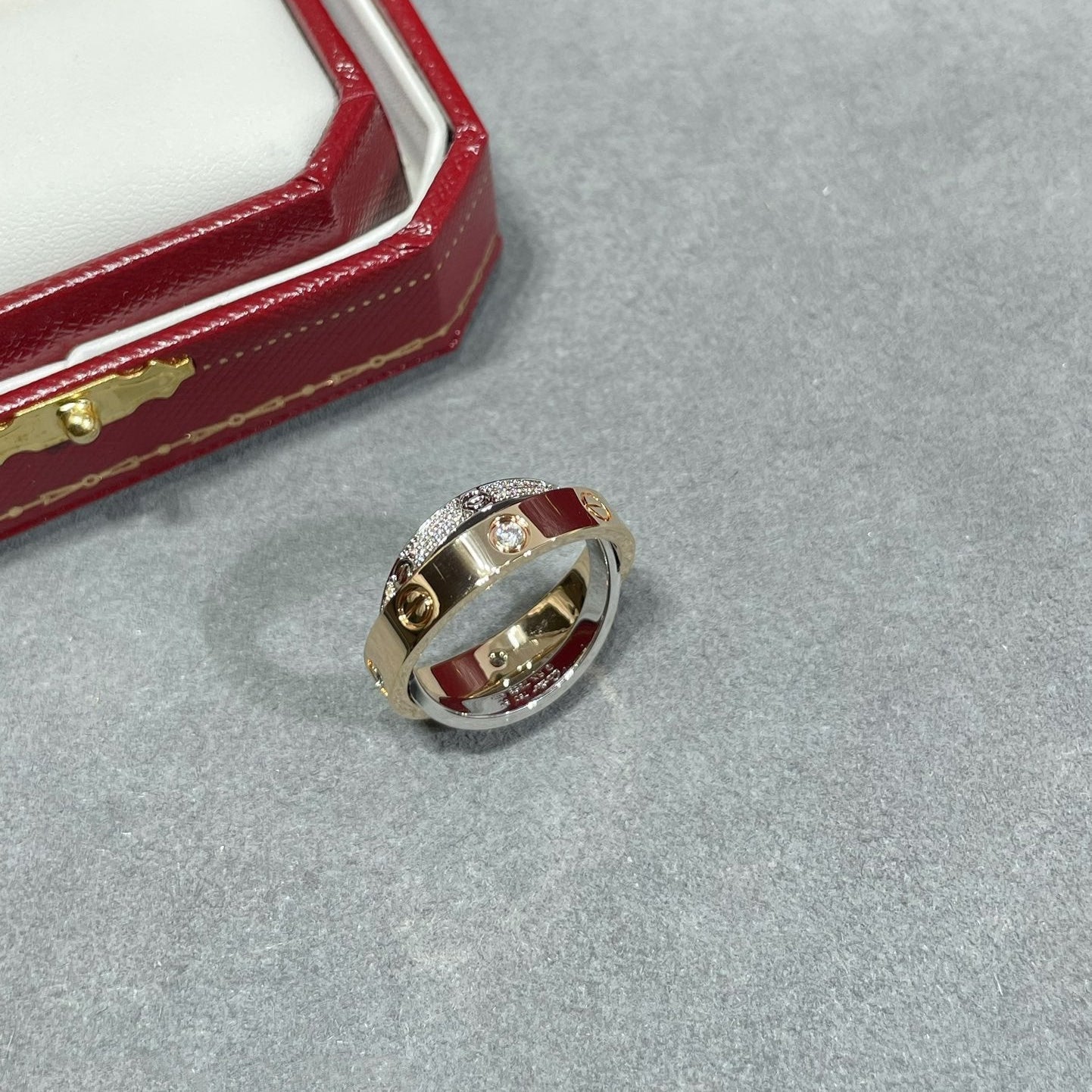 [Love's Uplift]LOVE PINK GOLD SILVER DIAMOND DOUBLE RING