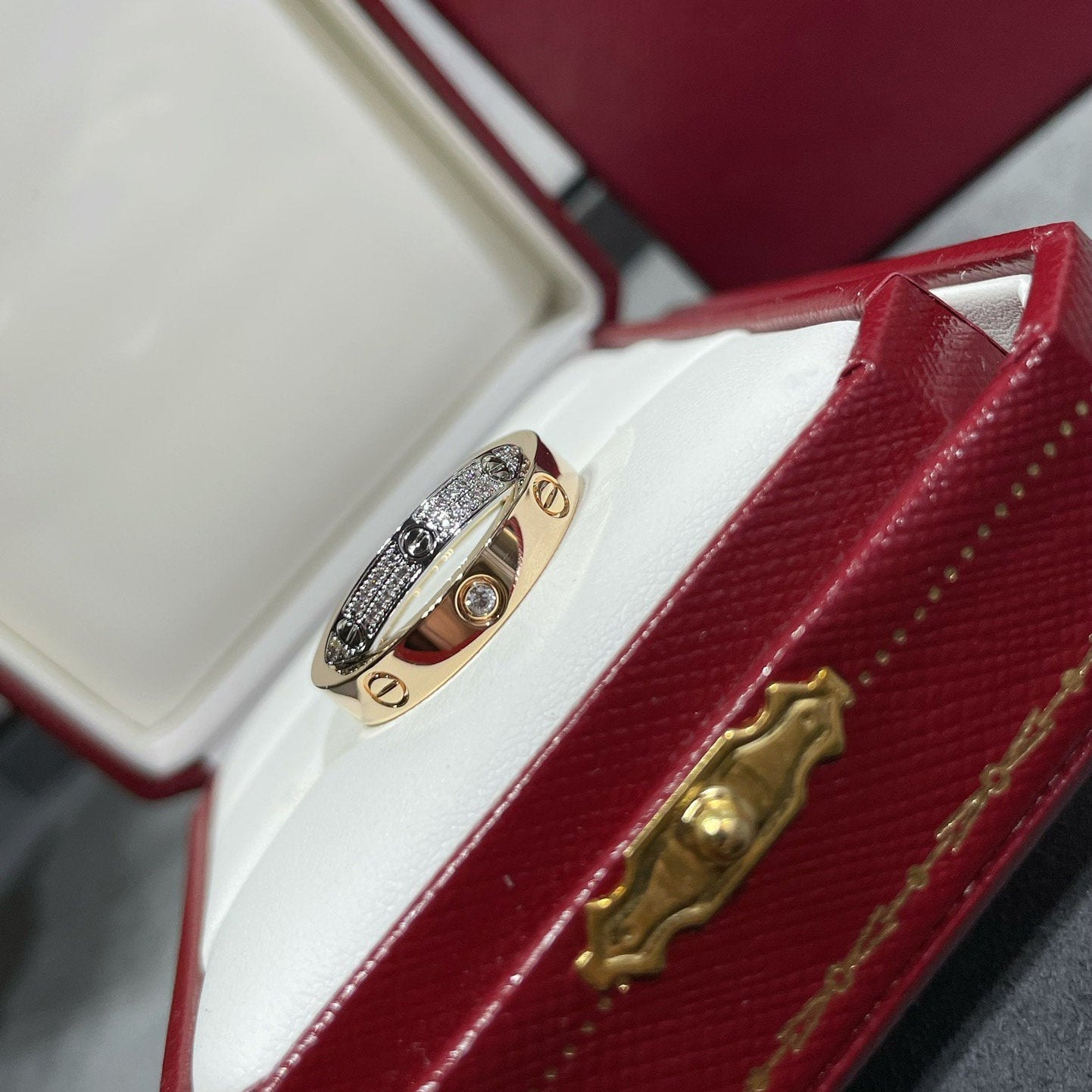 [Love's Uplift]LOVE PINK GOLD SILVER DIAMOND DOUBLE RING