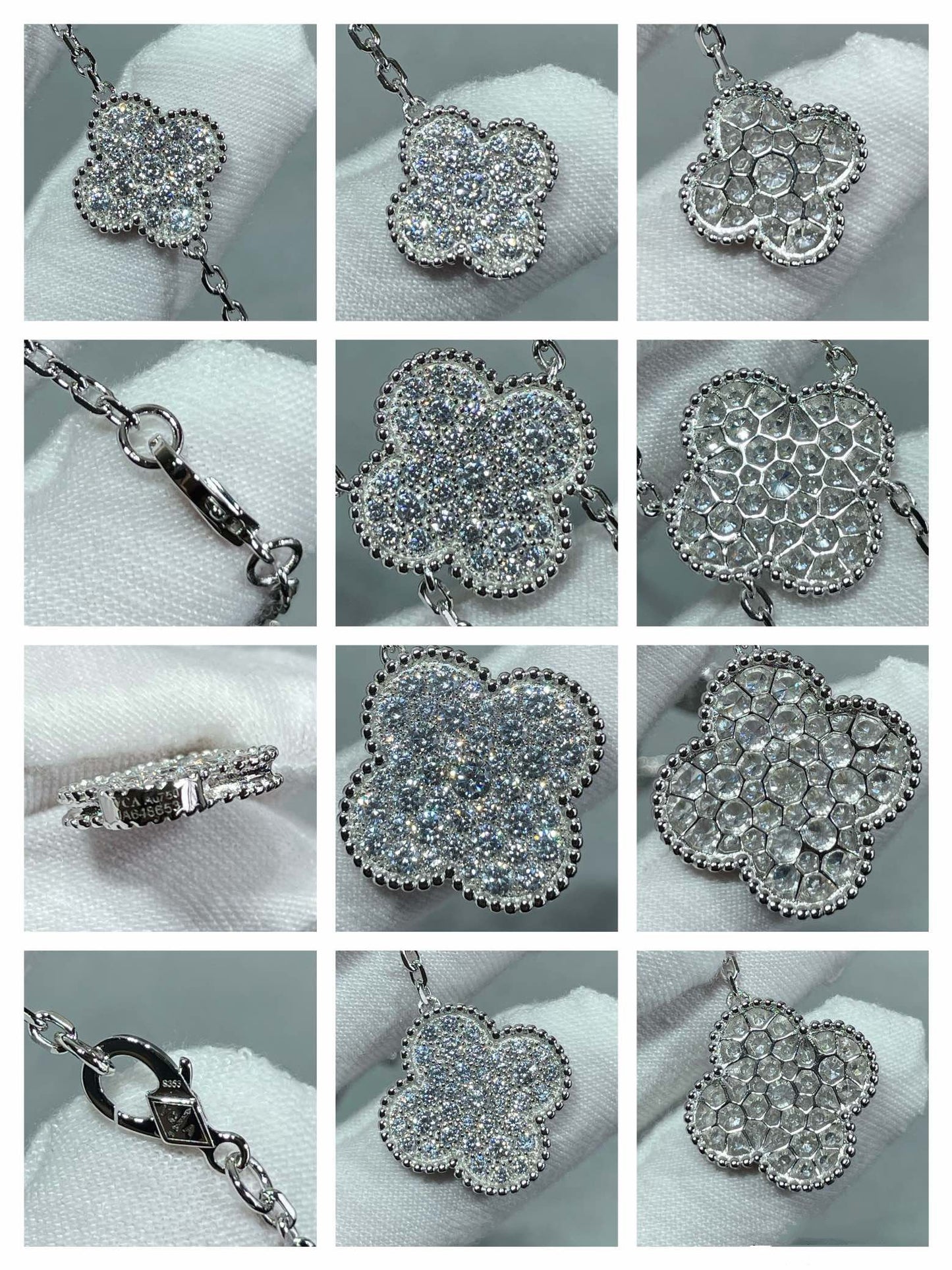 [Love's Uplift]CLOVER 6 MOTIF DIAMOND PAVED NECKLACE