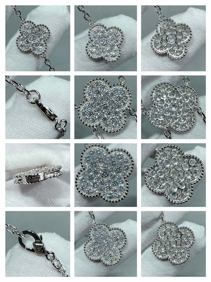 [Love's Uplift]CLOVER 6 MOTIF DIAMOND PAVED NECKLACE