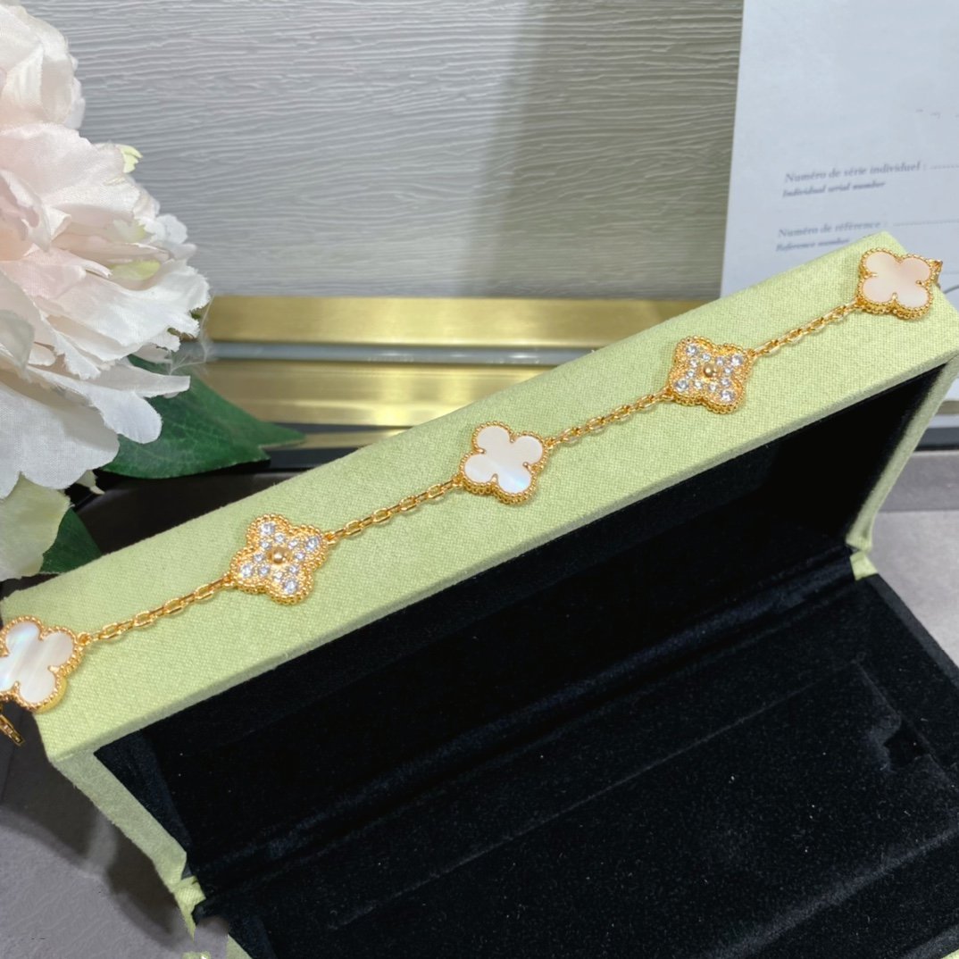 [Love's Uplift]CLOVER 5 MOTIF DIAMOND PINK MOP PINK GOLD BRACELET