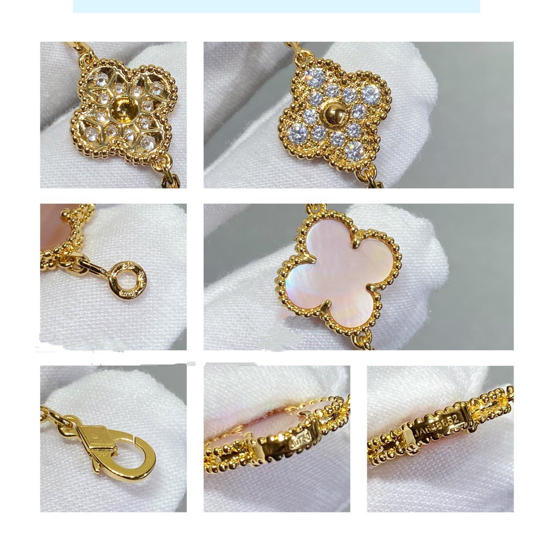 [Love's Uplift]CLOVER 5 MOTIF DIAMOND PINK MOP PINK GOLD BRACELET