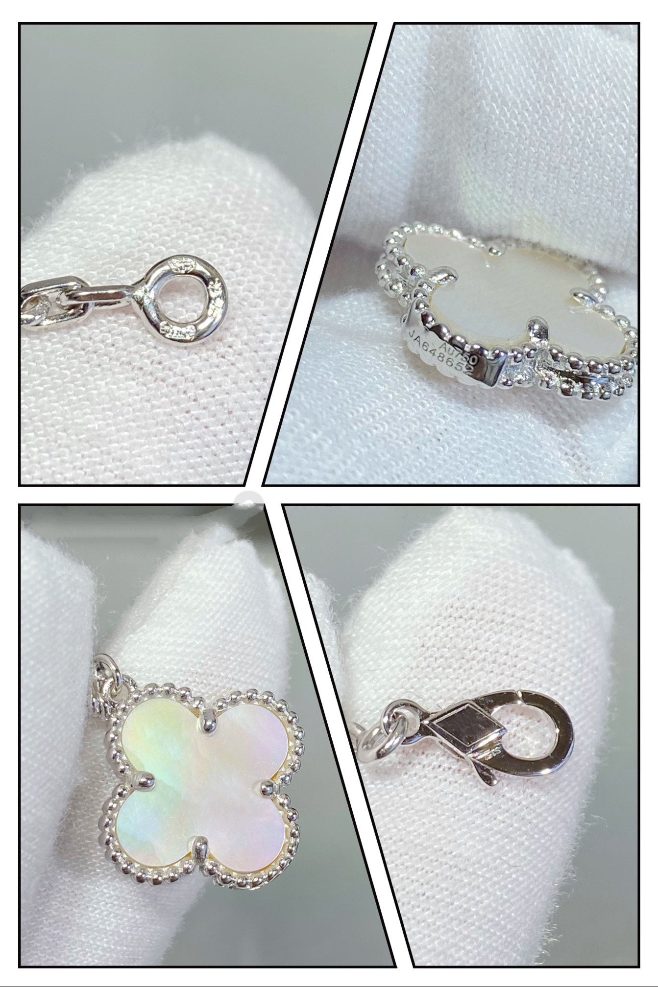 [Love's Uplift]CLOVER 5 MOTIF WHITE MOP SILVER BRACELET