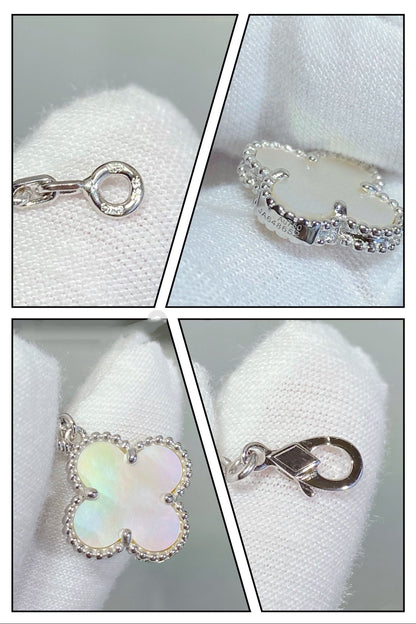 [Love's Uplift]CLOVER 5 MOTIF WHITE MOP SILVER BRACELET