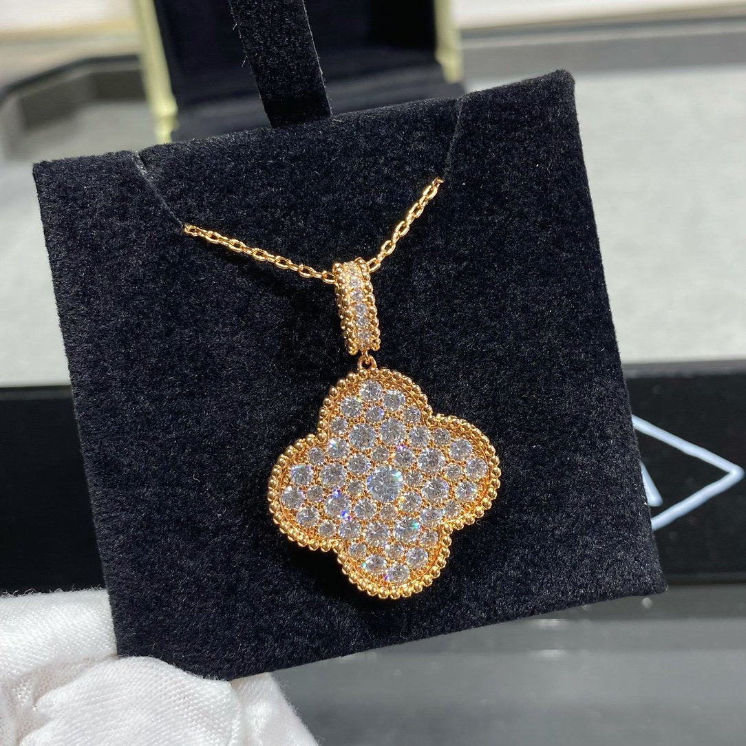 [Love's Uplift]CLOVER 25MM LARGE PEDANT DIAMOND PAVED LONG NECKLACE