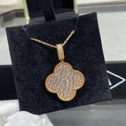 [Love's Uplift]CLOVER 25MM LARGE PEDANT DIAMOND PAVED LONG NECKLACE