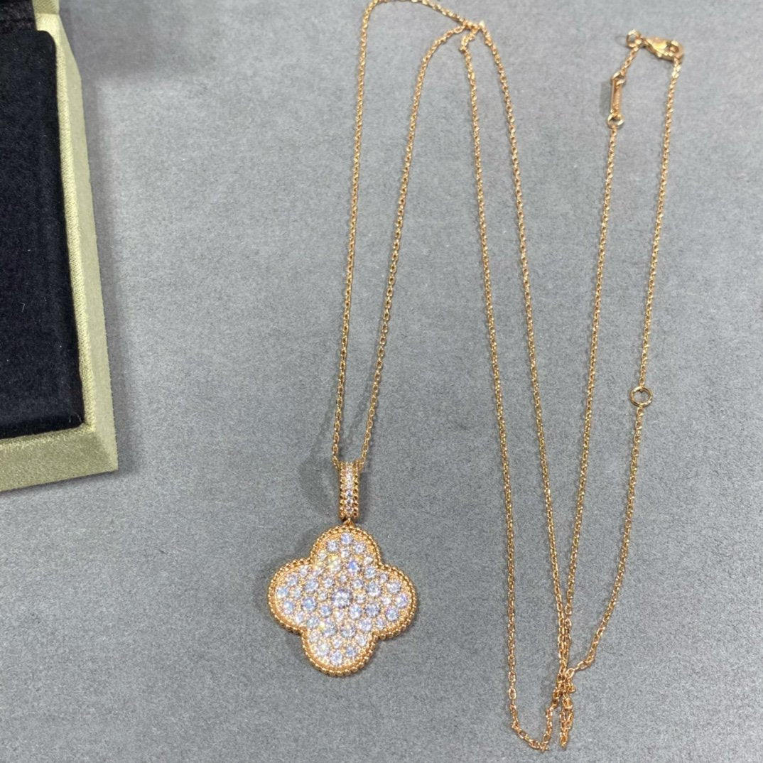 [Love's Uplift]CLOVER 25MM LARGE PEDANT DIAMOND PAVED LONG NECKLACE