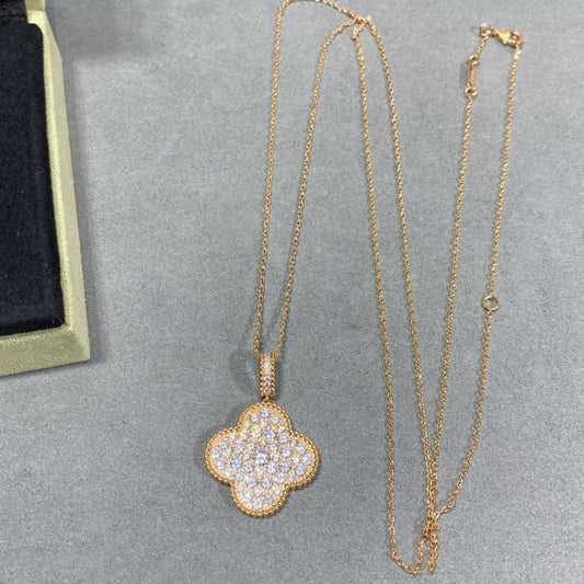 [Love's Uplift]CLOVER 25MM LARGE PEDANT DIAMOND PAVED LONG NECKLACE
