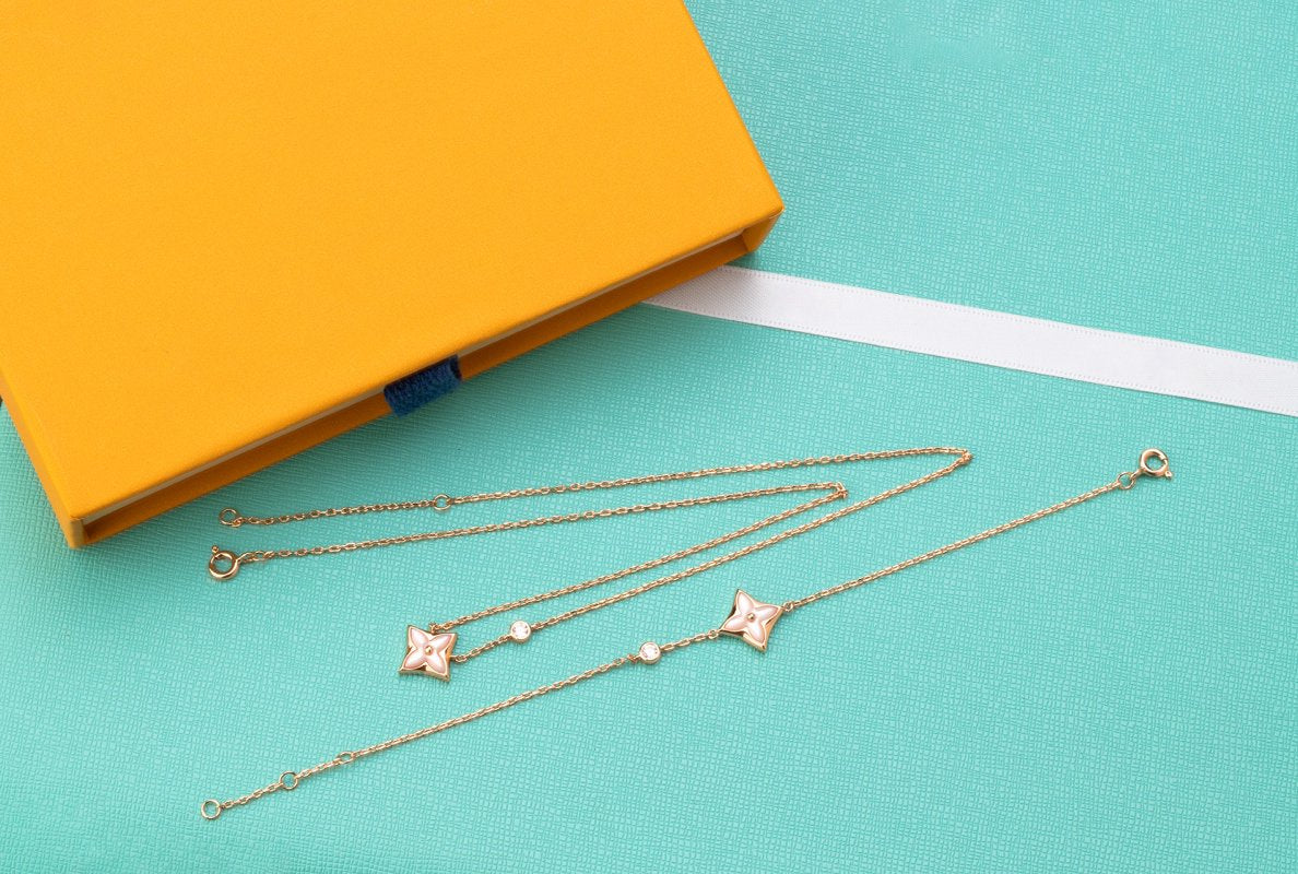[Love's Uplift]STAR PINK MOP 1 DIAMOND PINK GOLD NECKLACE