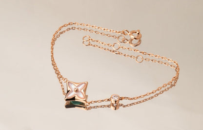 [Love's Uplift]STAR PINK MOP 1 DIAMOND PINK GOLD NECKLACE