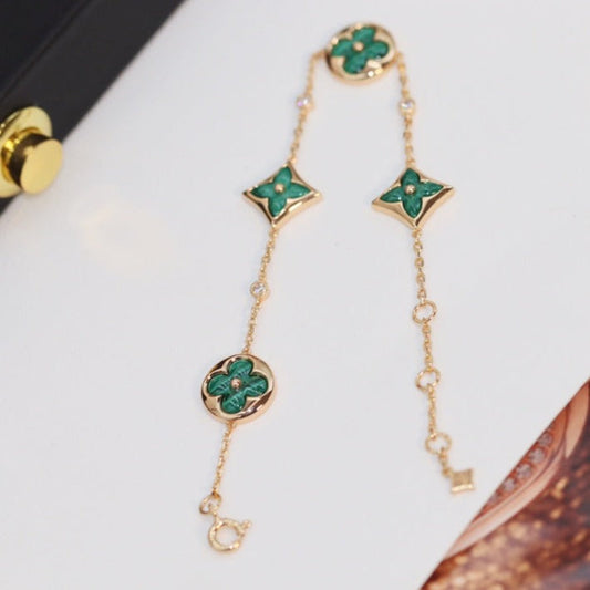 [Love's Uplift]STAR AND SUN 4 MOTIF PINK GOLD MALACHITE BRACELET