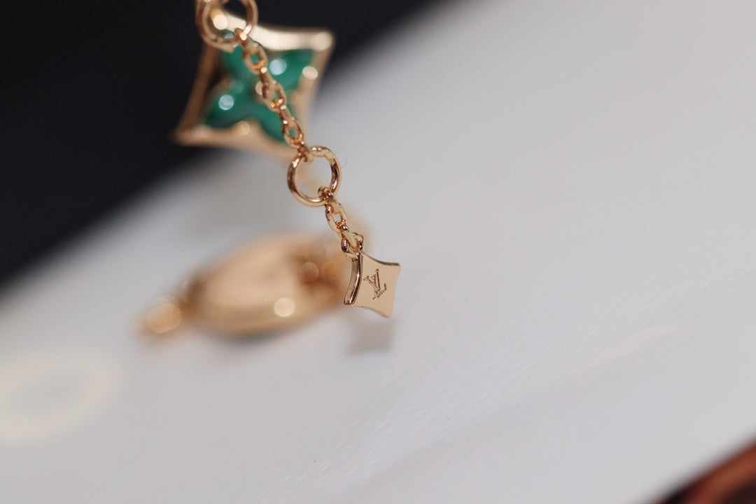 [Love's Uplift]STAR AND SUN 4 MOTIF PINK GOLD MALACHITE BRACELET