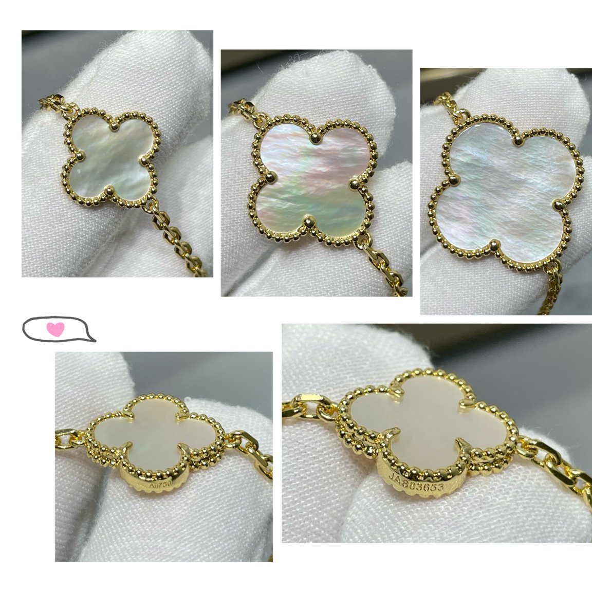 [Love's Uplift]CLOVER 16 MOTIF WHITE MOP GOLD NECKLACE