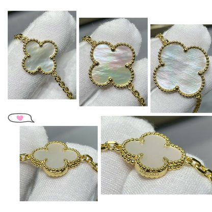 [Love's Uplift]CLOVER 16 MOTIF WHITE MOP GOLD NECKLACE