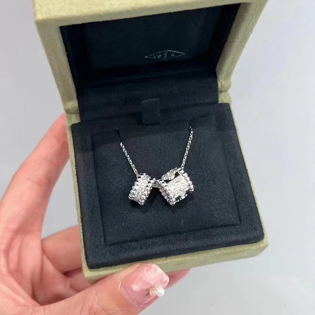[Love's Uplift]PERLEE DOUBLE PENDANT SILVER DIAMOND NECKLACE