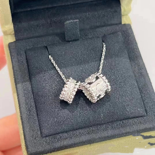 [Love's Uplift]PERLEE DOUBLE PENDANT SILVER DIAMOND NECKLACE