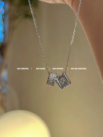 [Love's Uplift]PERLEE DOUBLE PENDANT SILVER DIAMOND NECKLACE