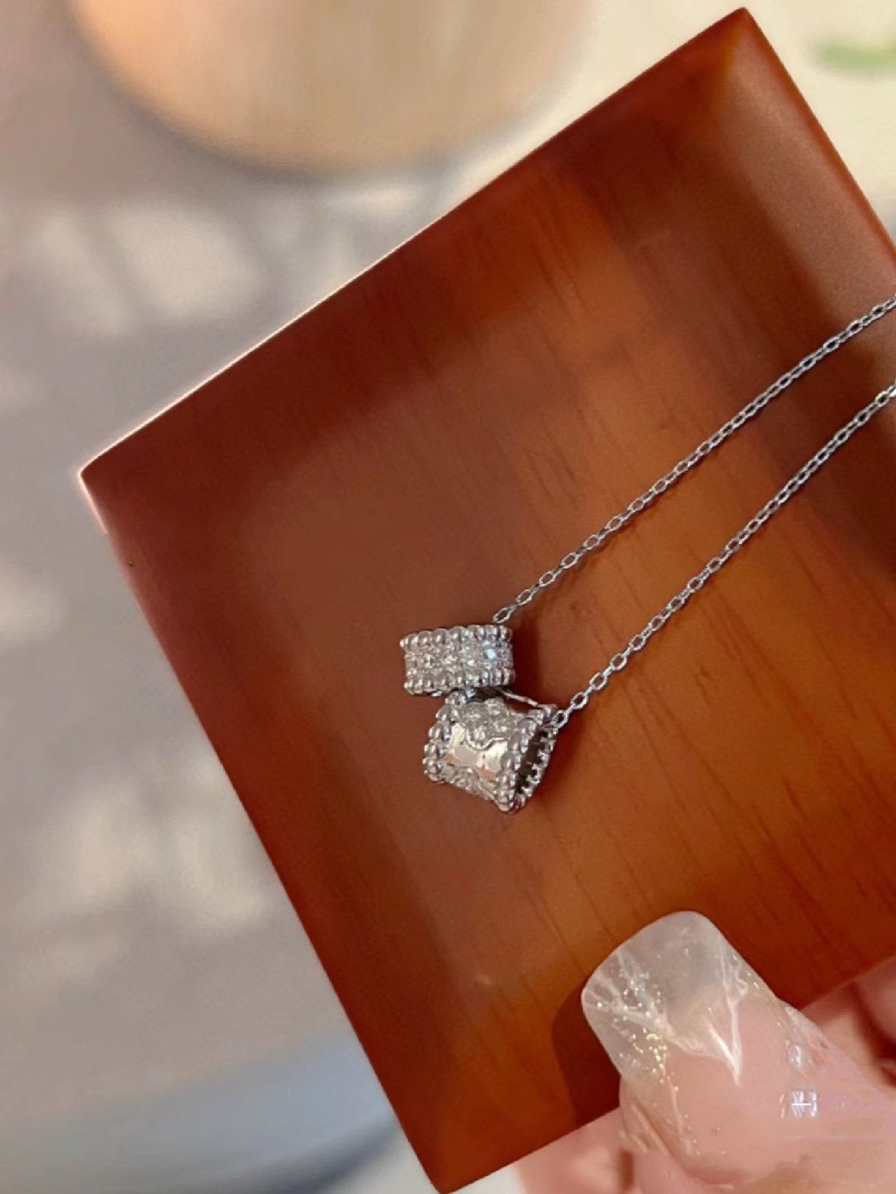 [Love's Uplift]PERLEE DOUBLE PENDANT SILVER DIAMOND NECKLACE