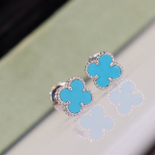 [Love's Uplift]CLOVER MINI TURQUOISE SILVER STUD EARRINGS