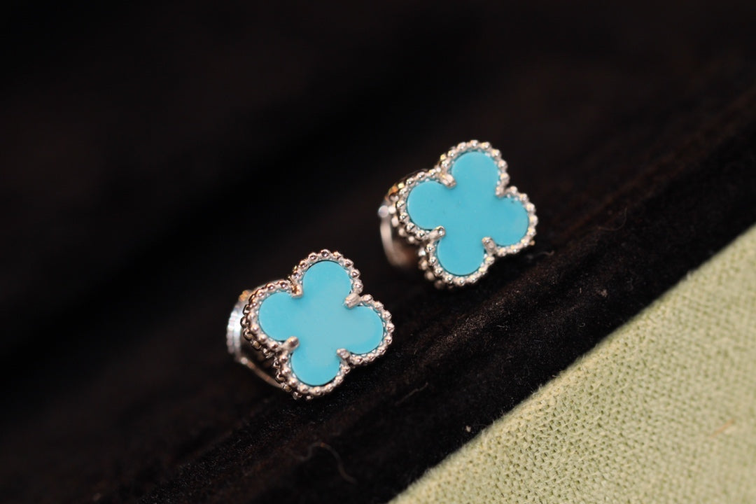 [Love's Uplift]CLOVER MINI TURQUOISE SILVER STUD EARRINGS