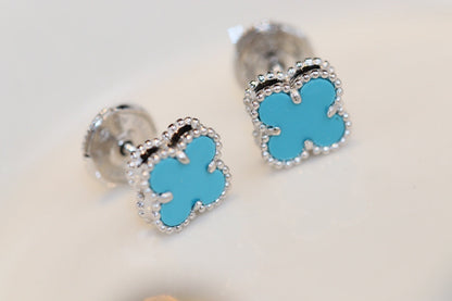 [Love's Uplift]CLOVER MINI TURQUOISE SILVER STUD EARRINGS