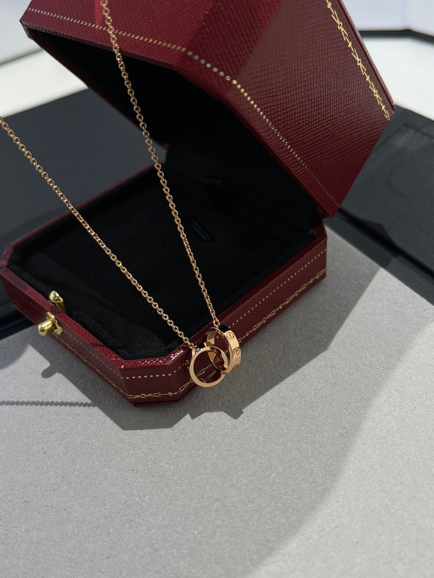[Love's Uplift]LOVE NECKLACE DOUBLE RING PINK GOLD